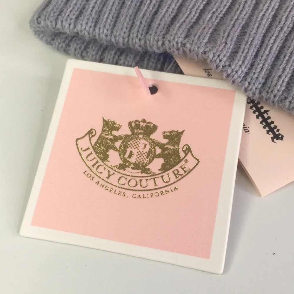 New Juicy Couture Girls Pom Pom Beanie Gray Orange $48